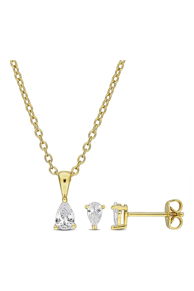 Pear Cut Cubic Zirconia Earrings & Necklace Set, Main, color, WHITE