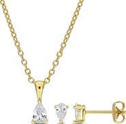 DELMAR Pear Cut Cubic Zirconia Earrings & Necklace Set