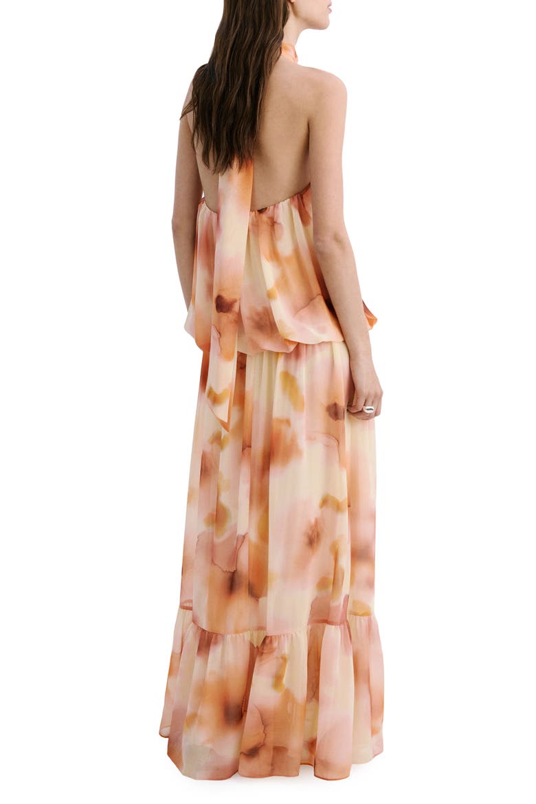 Abstract Print Halter Maxi Dress, Alternate, color, PEACH