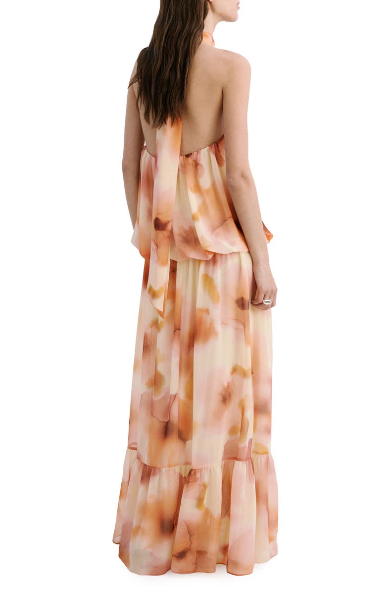 MANGO Abstract Print Halter Maxi Dress, Alternate, color, Peach
