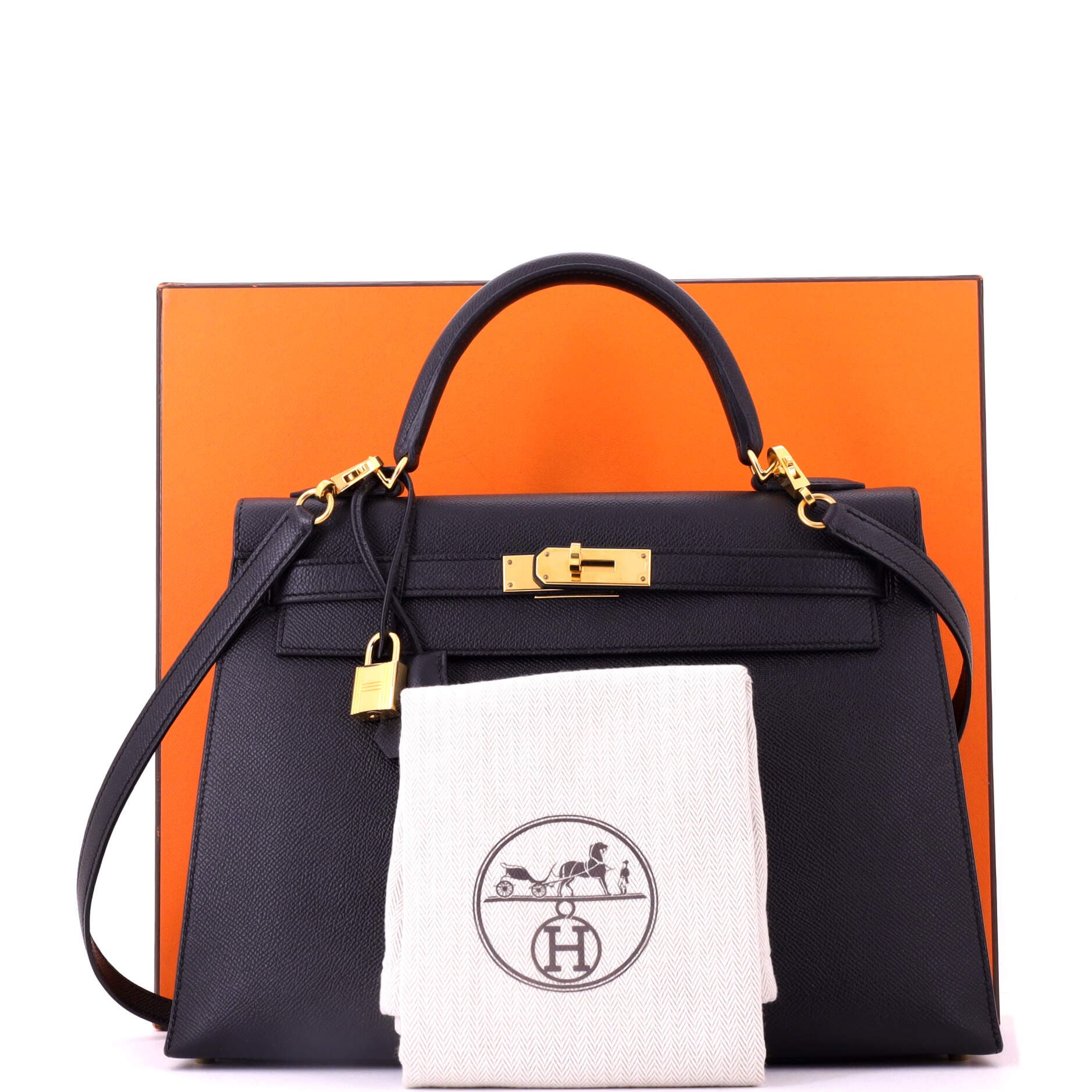Pre-Owned Hermes Kelly Handbag Black Epsom with Gold Hardware 32, Alternate, color, Noir