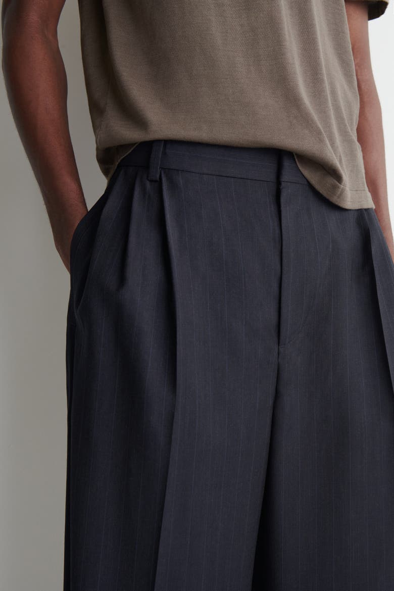 Pleated Relaxed-fit Wide-leg Pants, Alternate, color, NAVY / PINSTRIPED