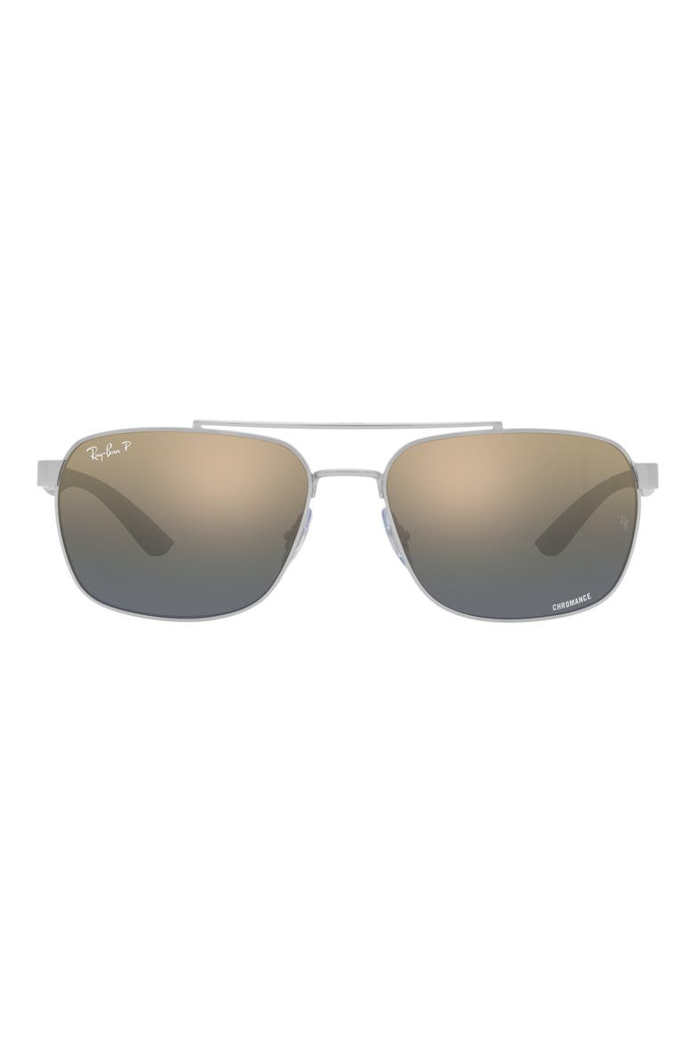 59mm Gradient Polarized Rectangular Sunglasses, Main, color, SILVER