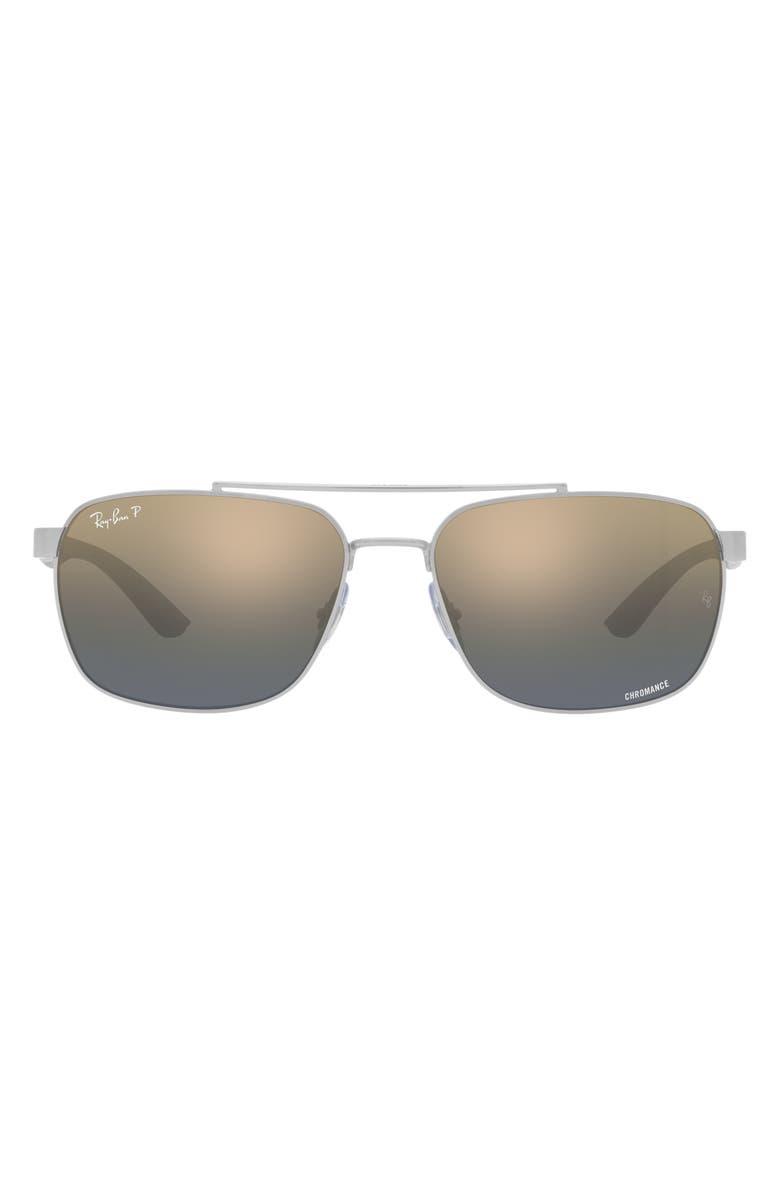 Ray-Ban 59mm Gradient Polarized Rectangular Sunglasses, Main, color, Silver