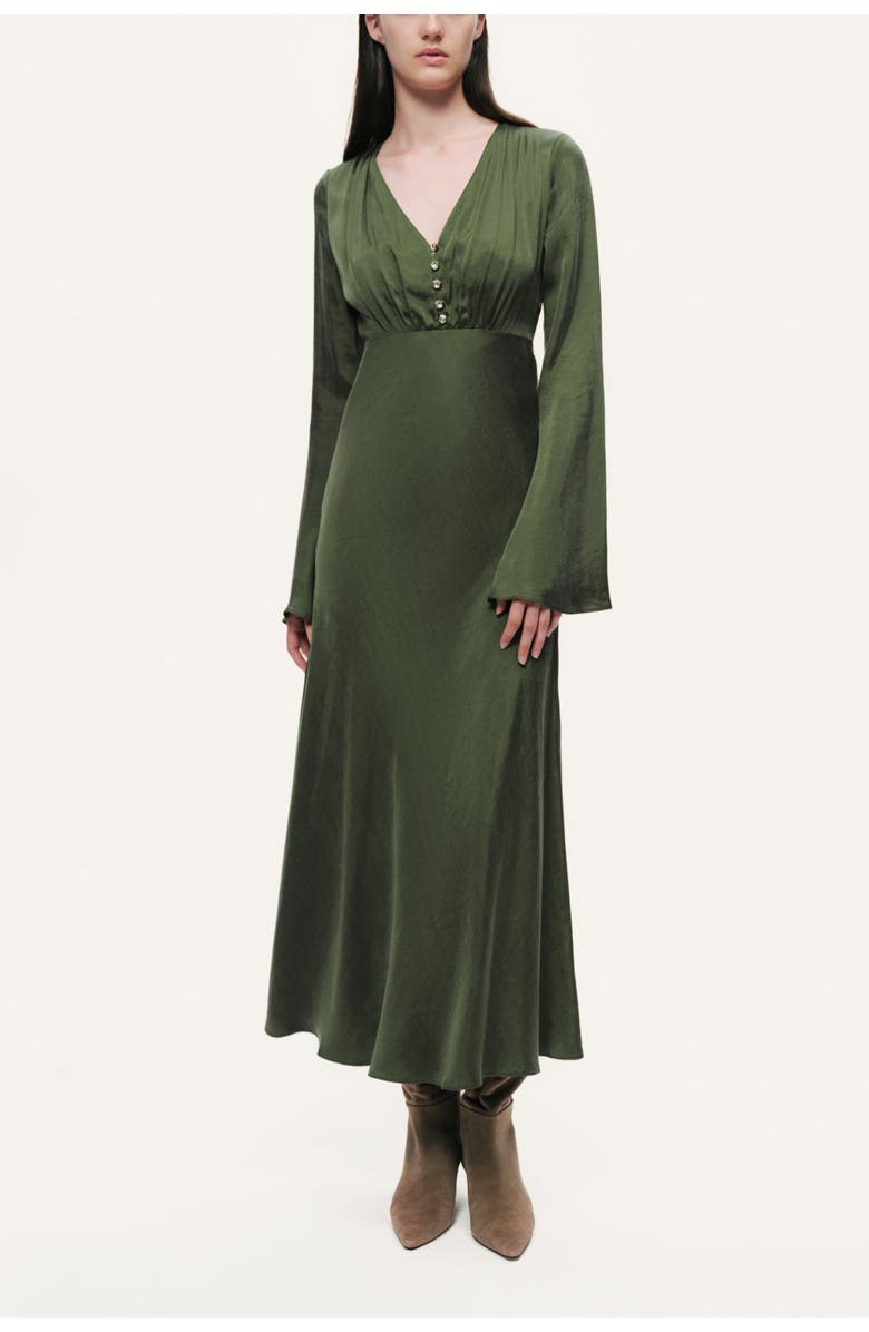 Nocturne Crystal-Button V-Neck Maxi Dress, Alternate, color, Dark Green