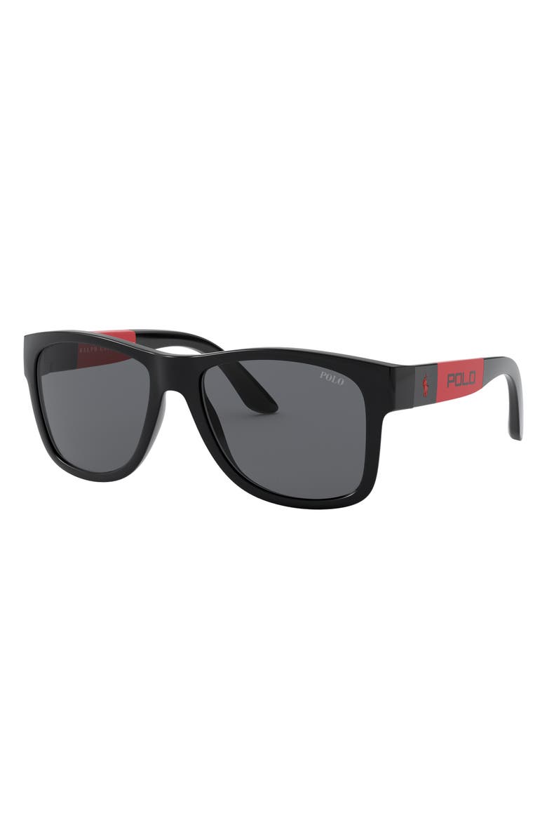Polo Ralph Lauren 54mm Rectangular Sunglasses, Alternate, color, Black