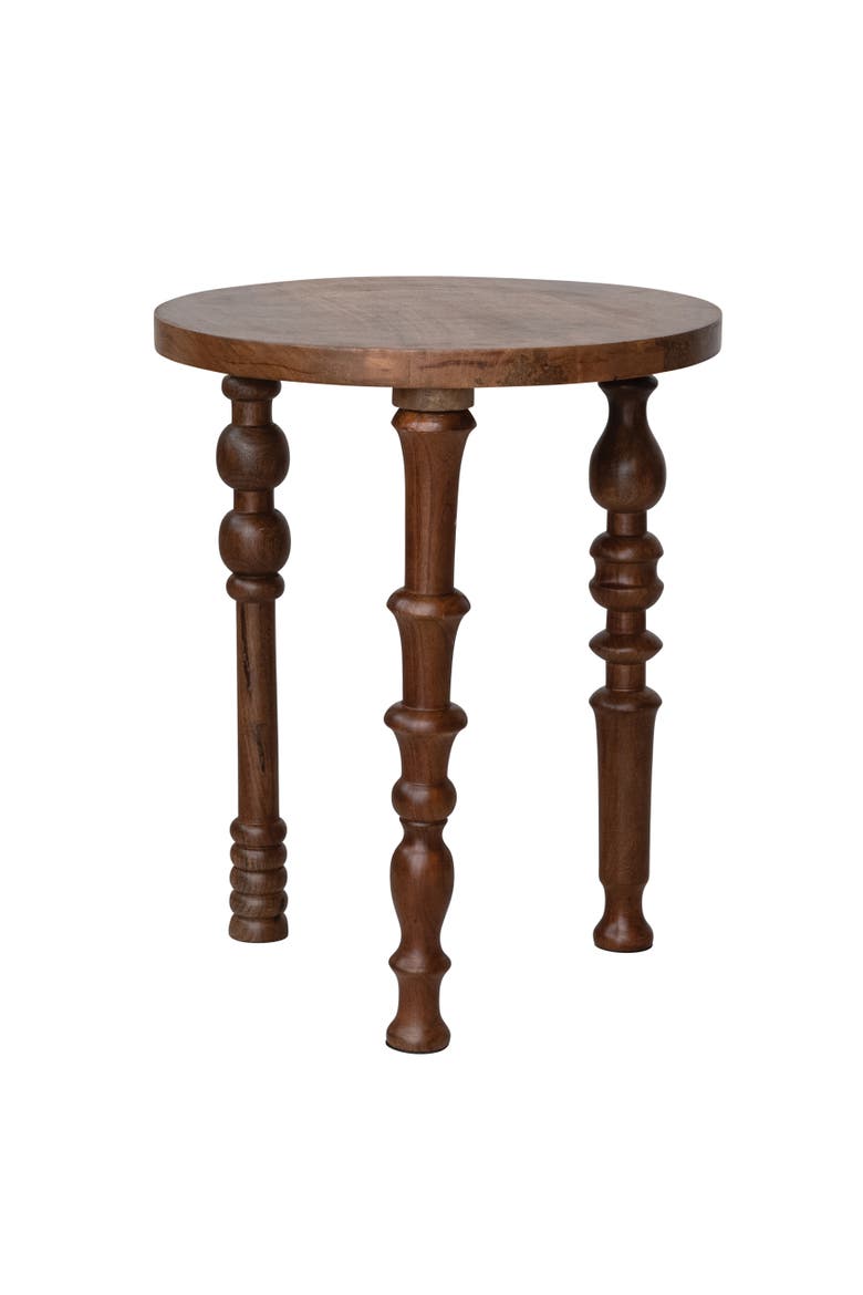 Mango Wood Side Table with Turned Legs, Walnut Finish, Main, color, Brown