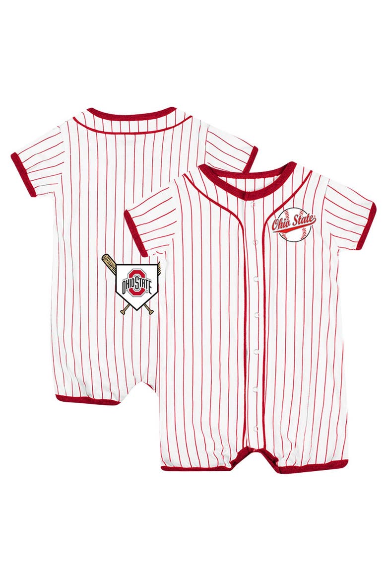 Newborn & Infant Colosseum White Ohio State Buckeyes Pinstripe Dusty Romper, Main, color, White