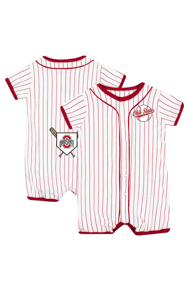 COLOSSEUM Newborn & Infant Colosseum White Ohio State Buckeyes Pinstripe Dusty Romper, Main, color, 