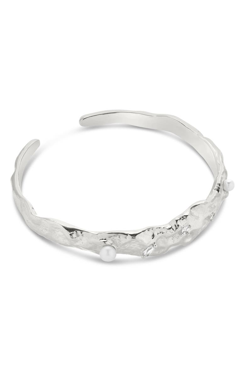 Sterling Forever Caspara Imitation Pearl Cuff Bracelet, Alternate, color, Silver