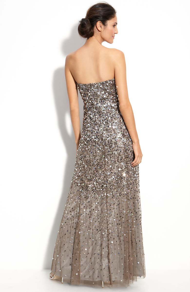 Adrianna Papell Sequined Strapless Mesh Gown, Alternate, color,