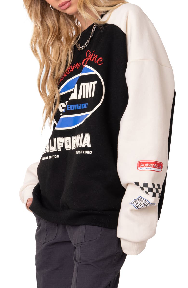 EDIKTED Fast Track Graphic Sweatshirt, Alternate, color, Black