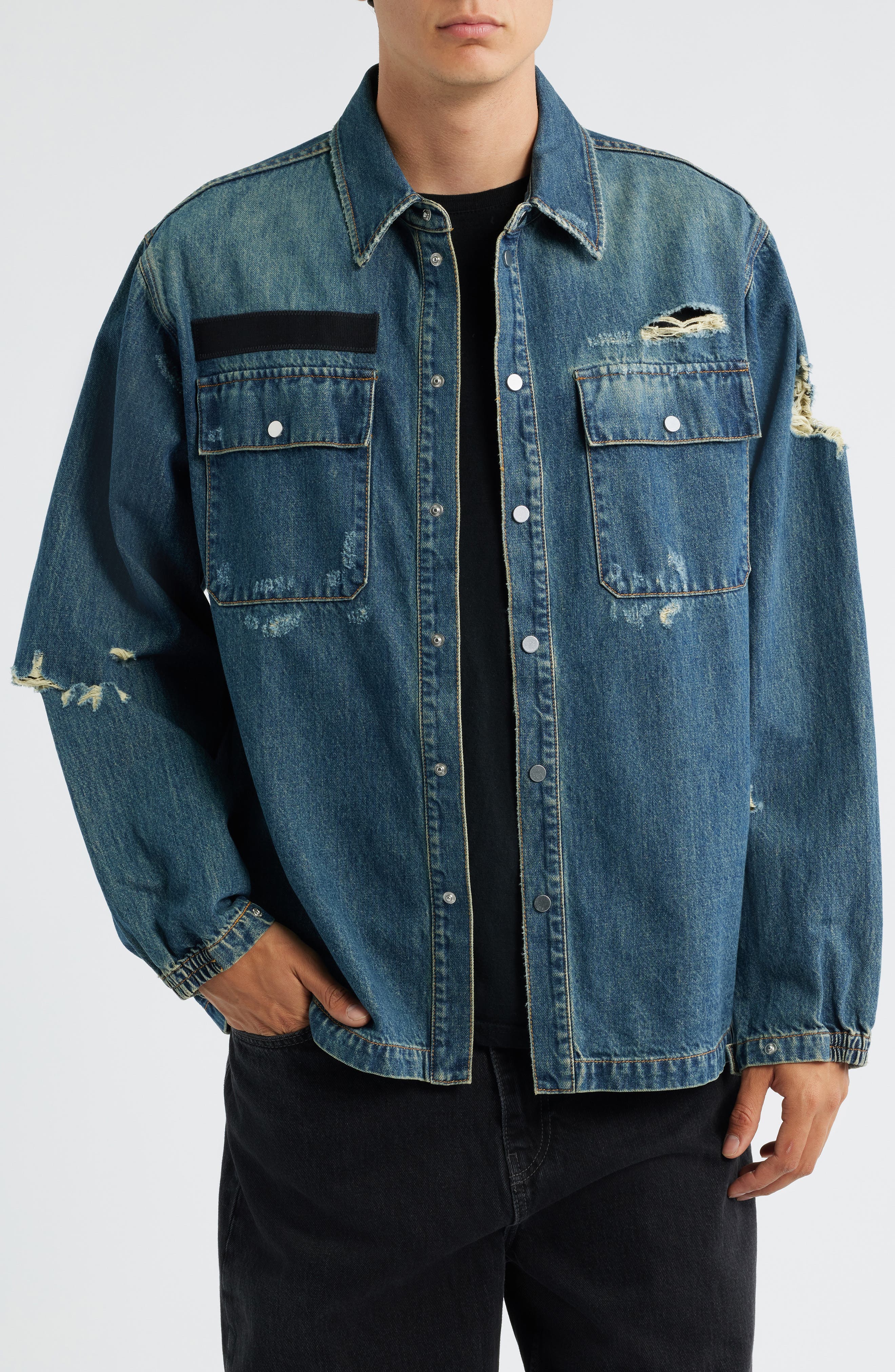 DIstressed Uniform Denim Snap-Up Shirt - image 2