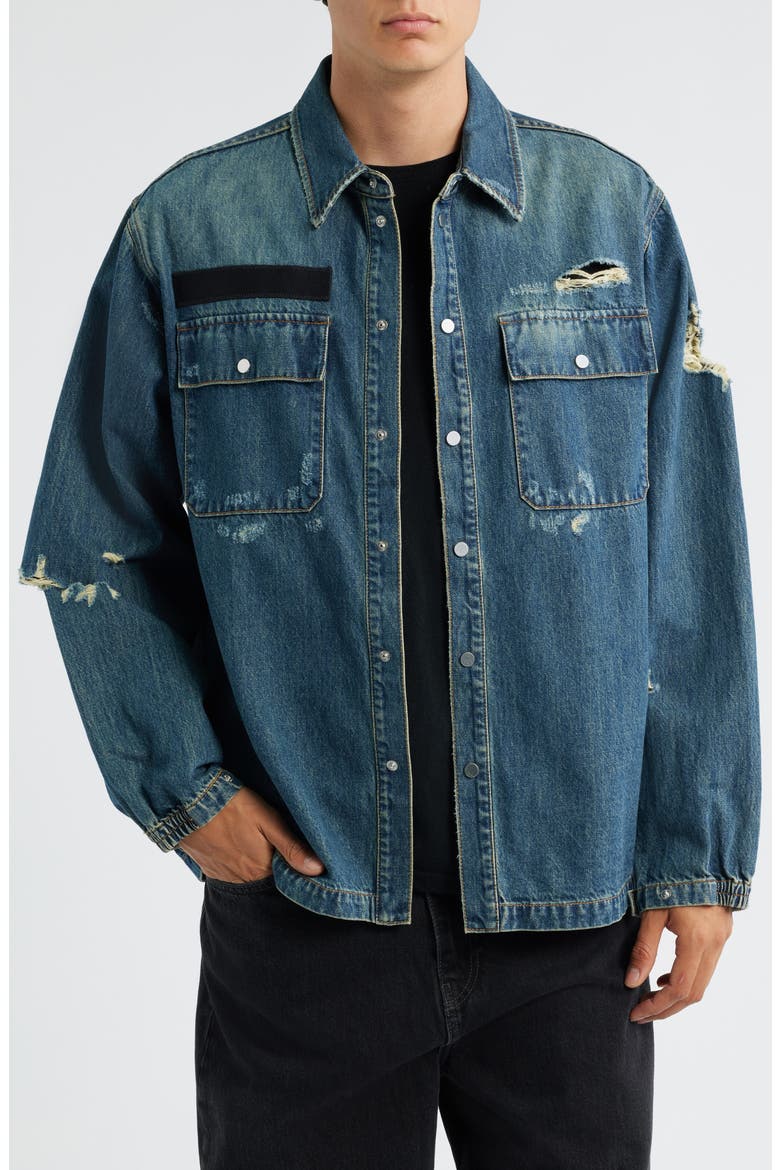 DIstressed Uniform Denim Snap-Up Shirt, Alternate, color, TINTED VINTAGE - 2EY