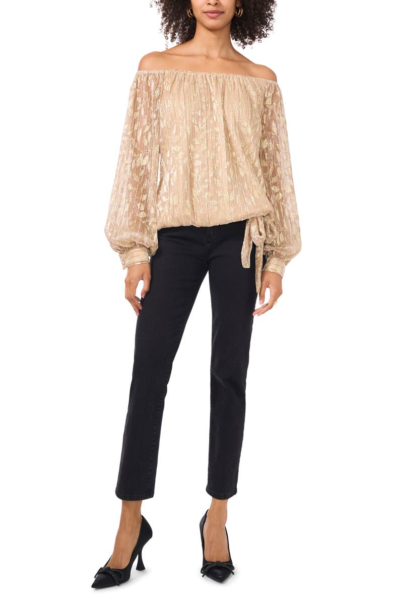 Vince Camuto Metallic Foil Leaf Print Off the Shoulder Top, Alternate, color, 