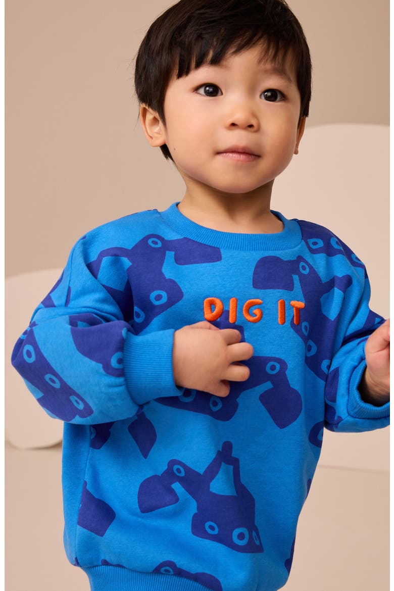 Kids' Digger Print Sweatshirt & Rib Leggings Set, Alternate, color, BLUE MULTI