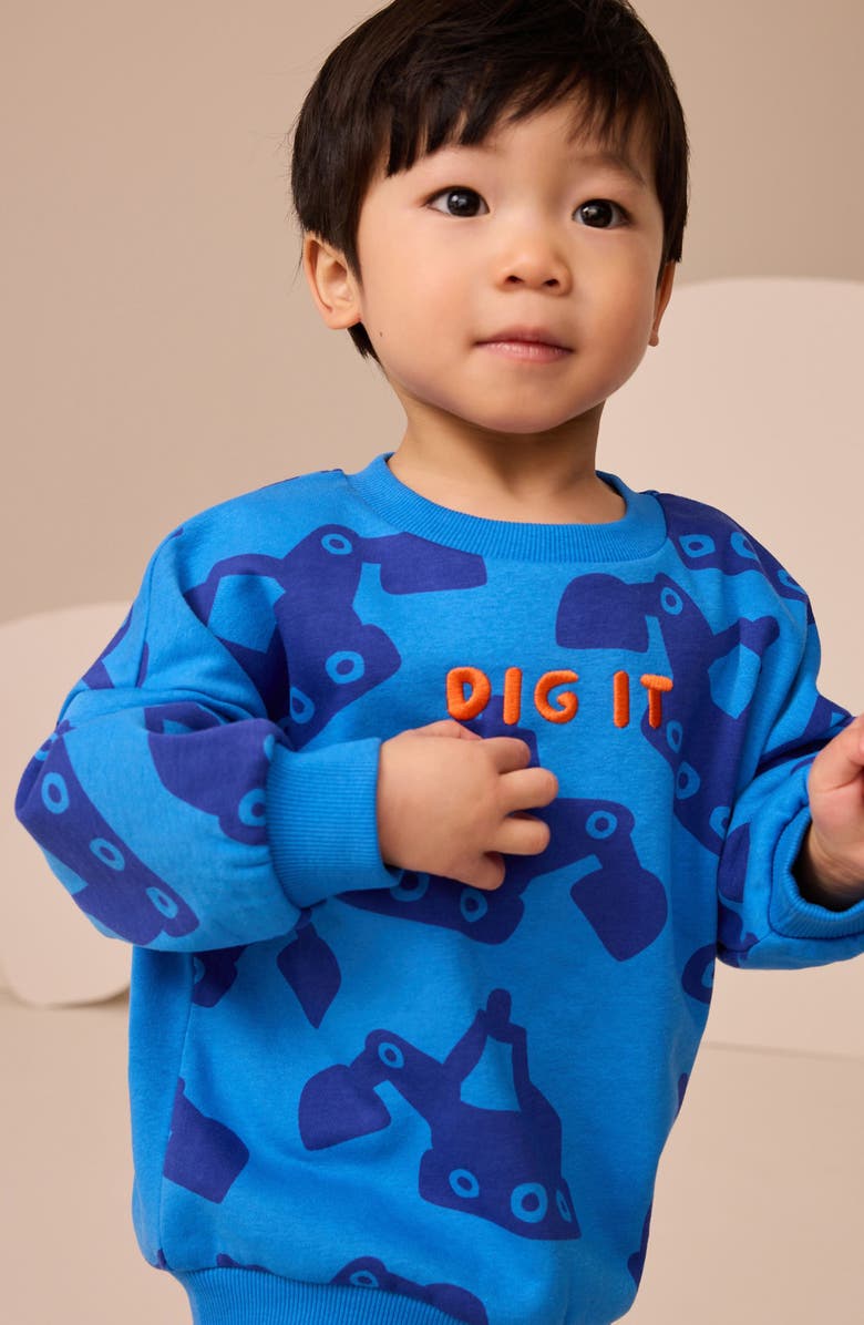 NEXT Kids' Digger Print Sweatshirt & Rib Leggings Set, Alternate, color, Blue Multi