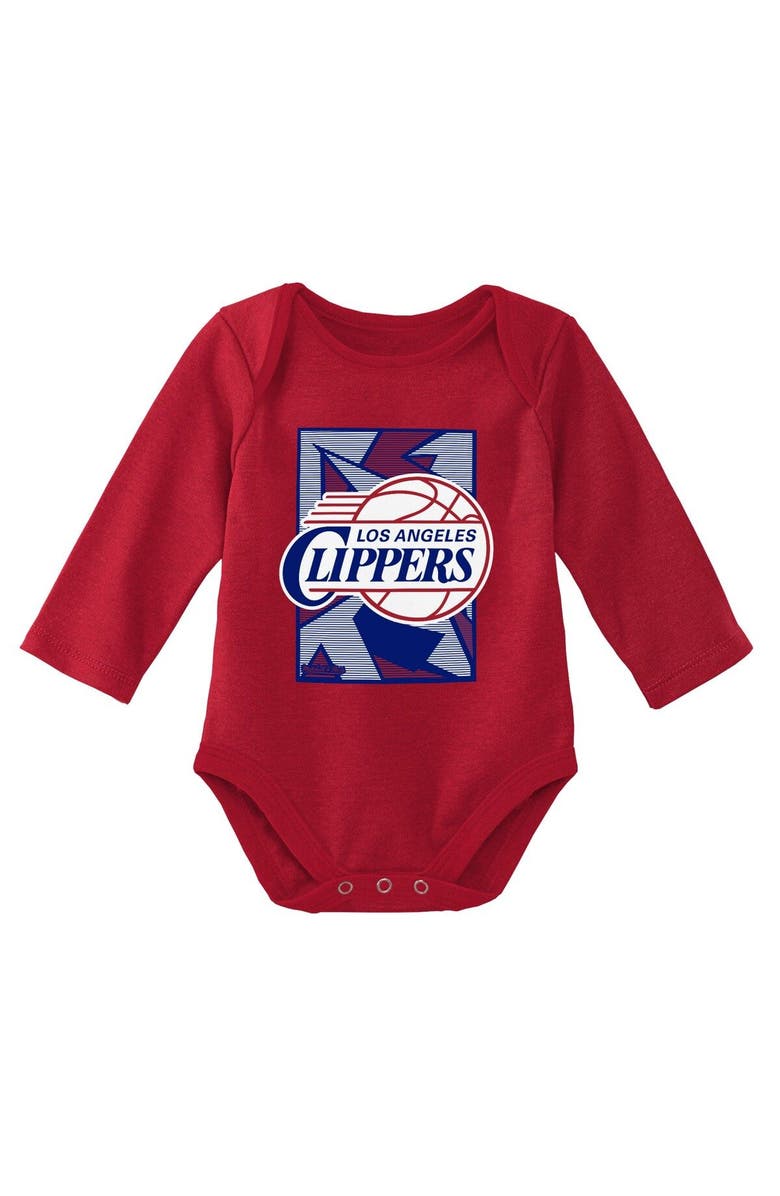 Mitchell & Ness Infant Mitchell & Ness Royal/Red LA Clippers Hardwood Classics Bodysuits & Cuffed Knit Hat Set, Alternate, color, Royal