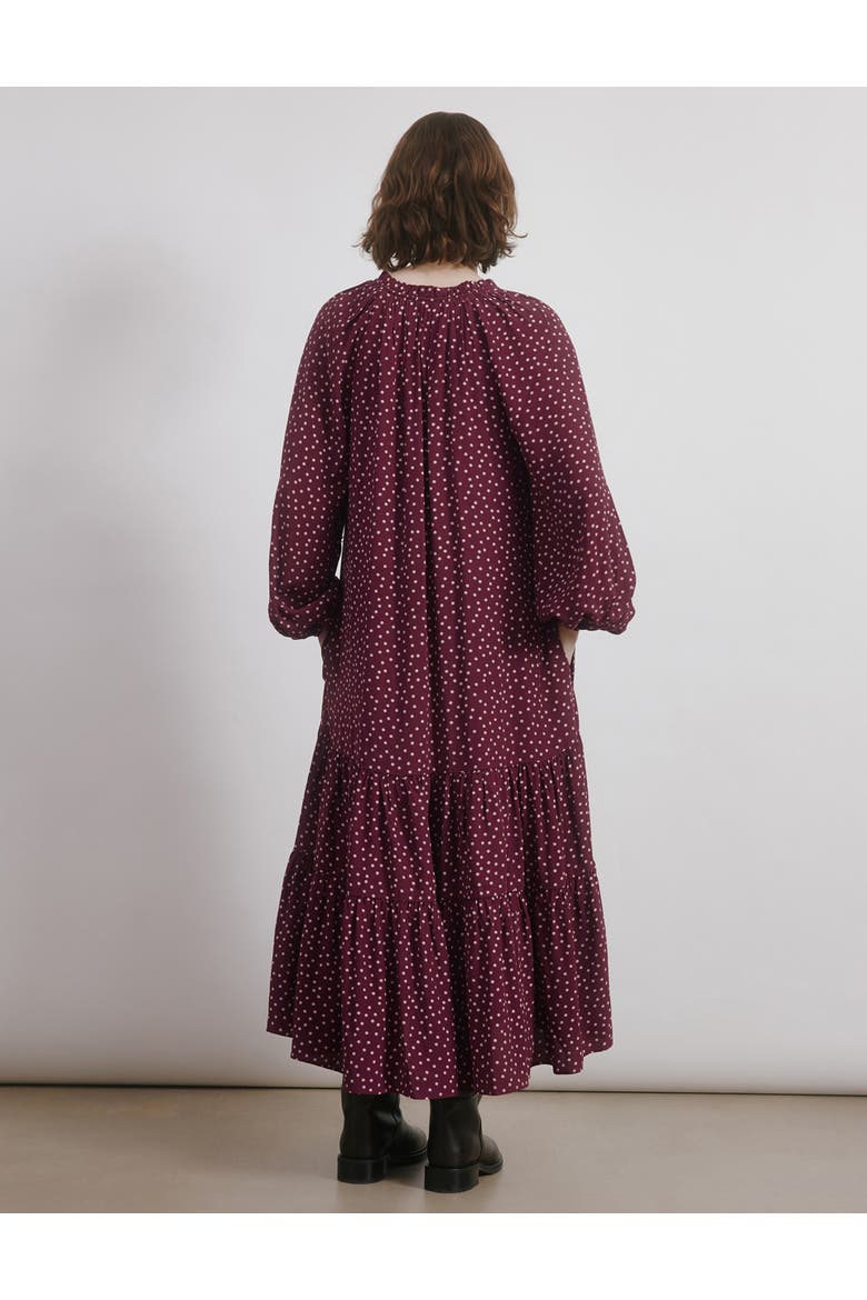 Long Sleeve V-Neck Spot Dress, Alternate, color, Burgundy