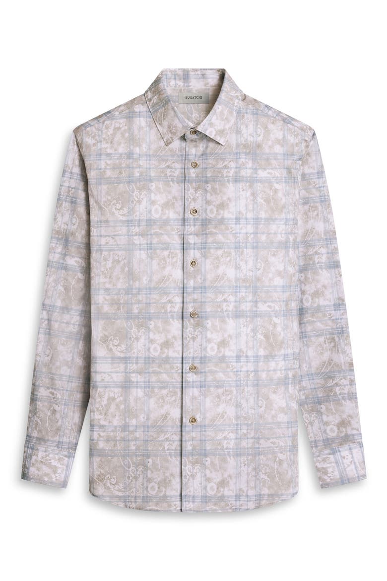Julian Shaped Plaid Floral Button Up Shirt, Alternate, color, COBBLESTONE