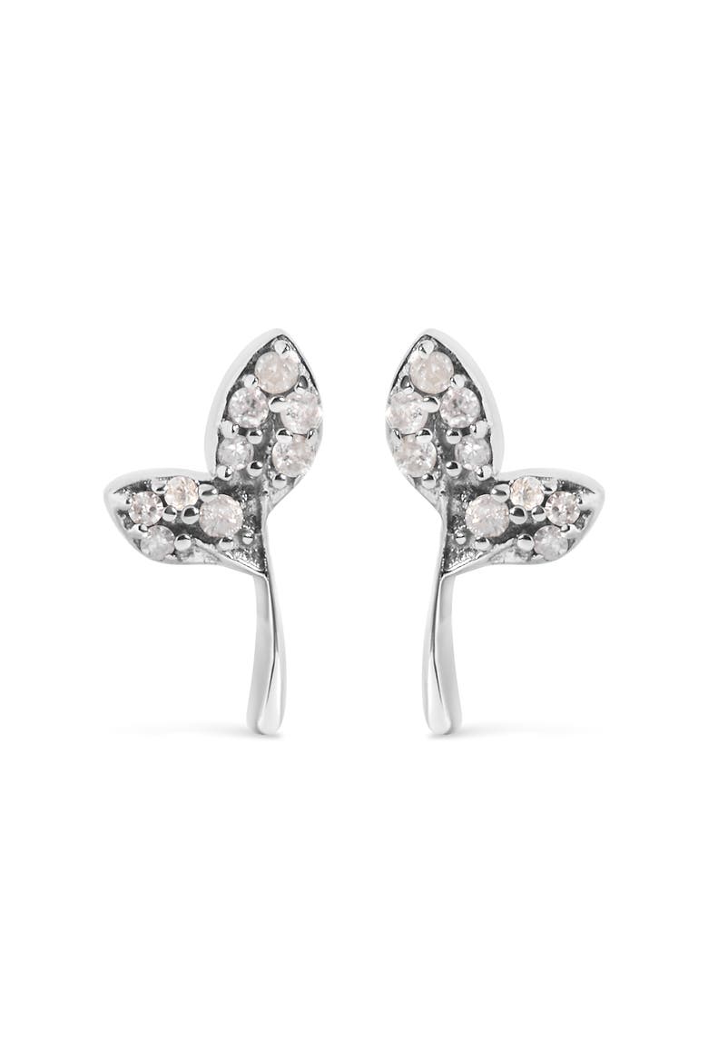 925 Sterling Silver 1/16ct TDW Diamond Leaf Earrings, Main, color, Silver