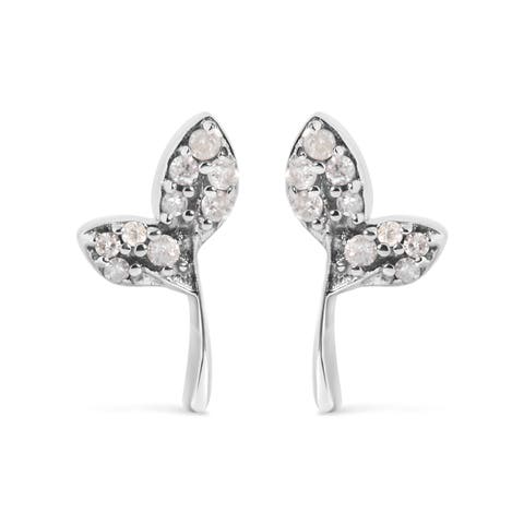 925 Sterling Silver 1/16ct TDW Diamond Leaf Earrings