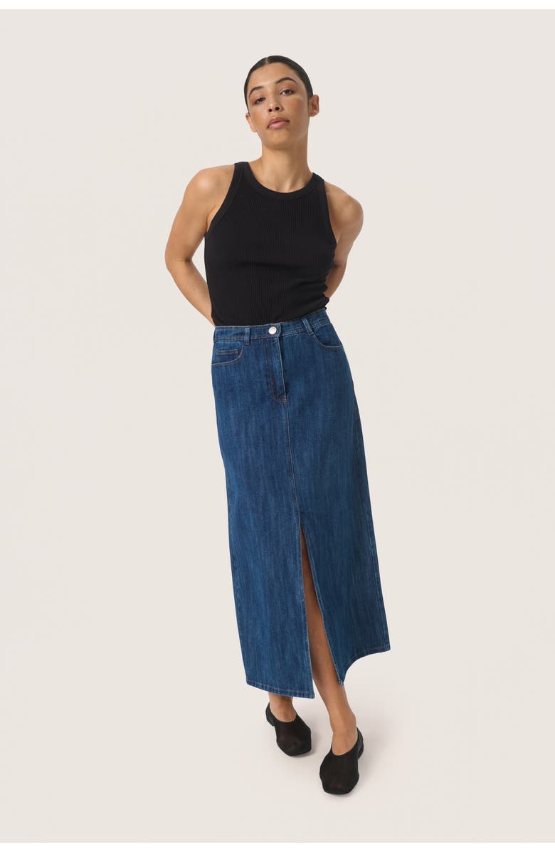 Soaked in Luxury Slzianna Maxi Length Denim Skirt, Alternate, color, Medium Blue Denim