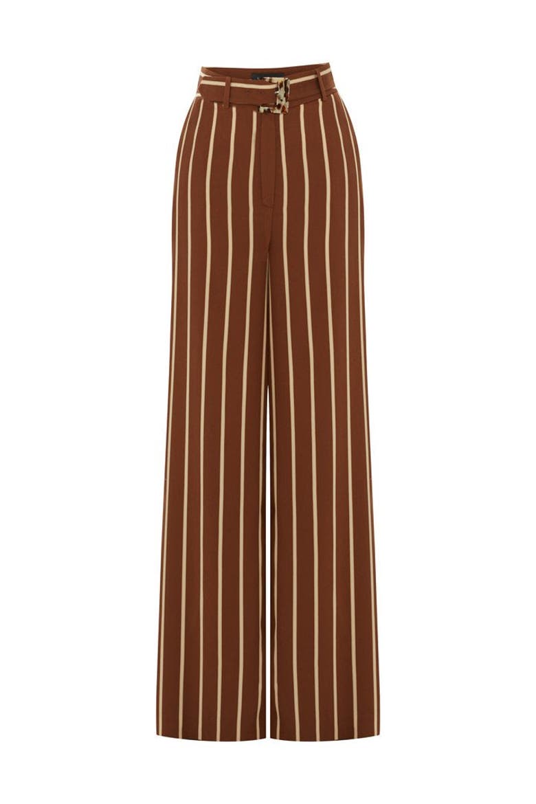 Striped Belted Wide Leg Pants, Alternate, color, HAZELNUT-BEIGE