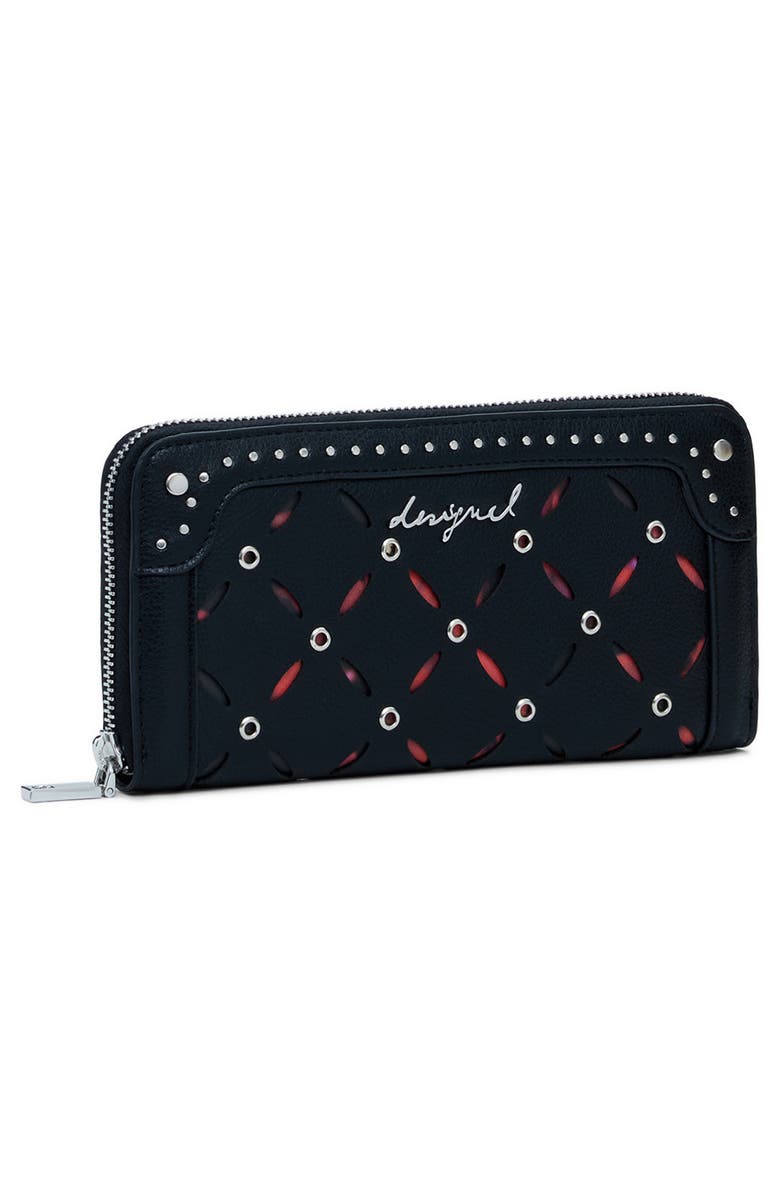 Desigual Long Faux Leather Wallet, Alternate, color, Black