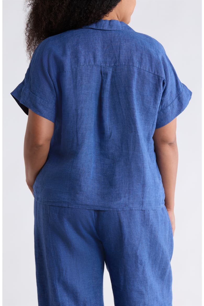 Notch Collar Organic Linen Button-Up Shirt, Alternate, color, DEEP DIVE