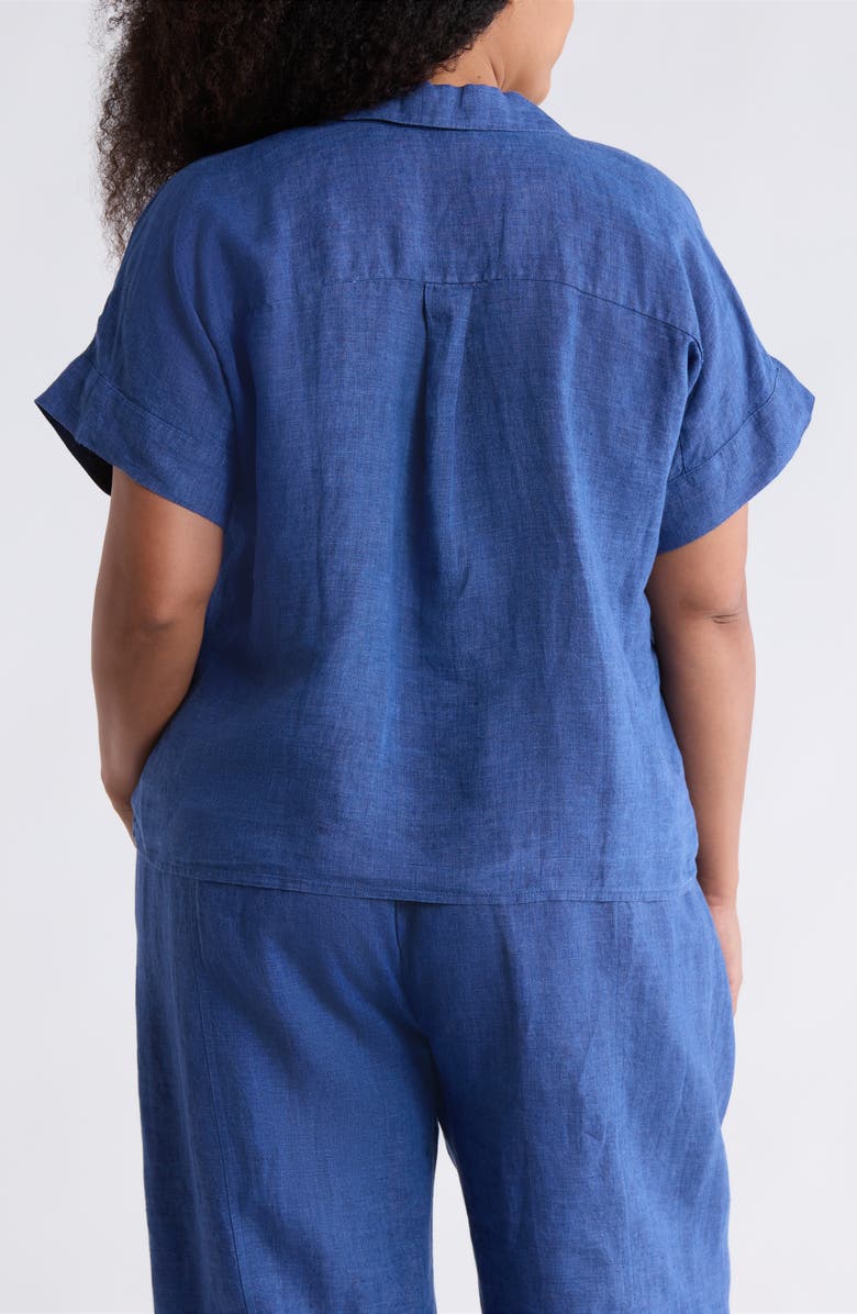Eileen Fisher Notch Collar Organic Linen Button-Up Shirt, Alternate, color, Deep Dive