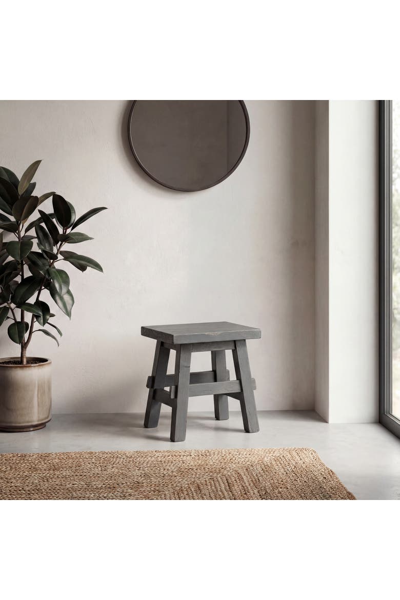 Revine Handcrafted Rustic Solid Wood Backless Accent Stool, Mindi Wood Decorative Small Indoor Seat for Living Room, Alternate, color, Dark Gray