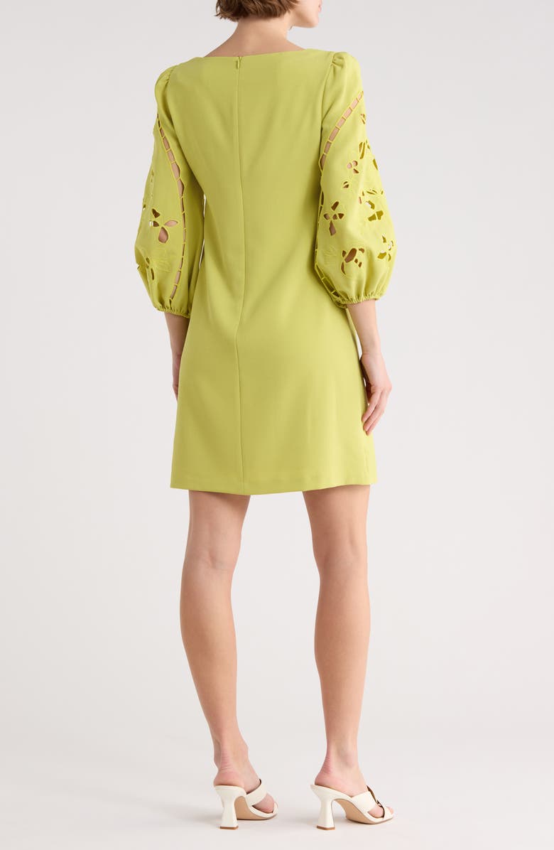Vince Camuto Eyelet Sleeve Crepe Shift Dress, Alternate, color, Pear