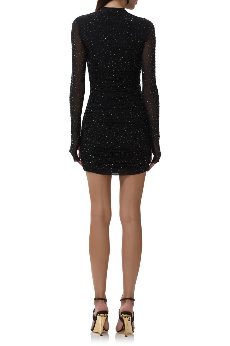 Darcie Rhinestone Long Sleeve Mesh Minidress, Alternate, color, NOIR