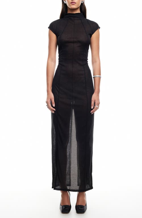 Lioness Redefined Exposed Seam Semisheer Maxi Dress In Onyx