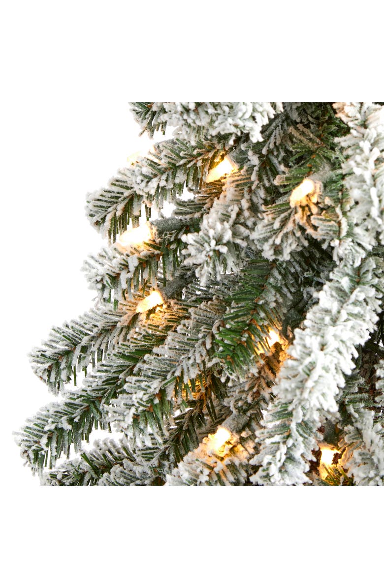 NEARLY NATURAL 5-ft Flocked Alpine Christmas Artificial Tree with 150 Lights and 405 Bendable Branches, Alternate, color, Green