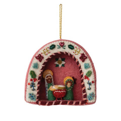 Embroidered Wool Felt Holy Family Ornament