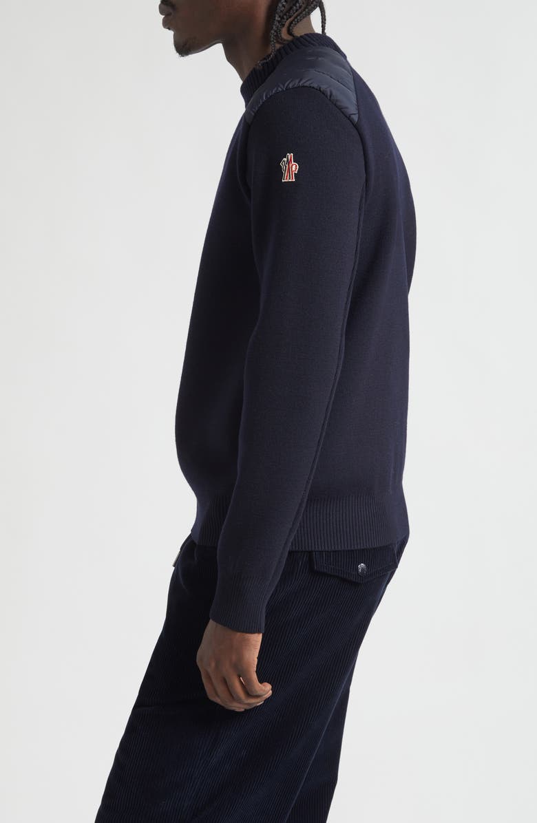 Moncler Quilted Shoulder Virgin Wool Blend Sweater, Alternate, color, Maritime Blue