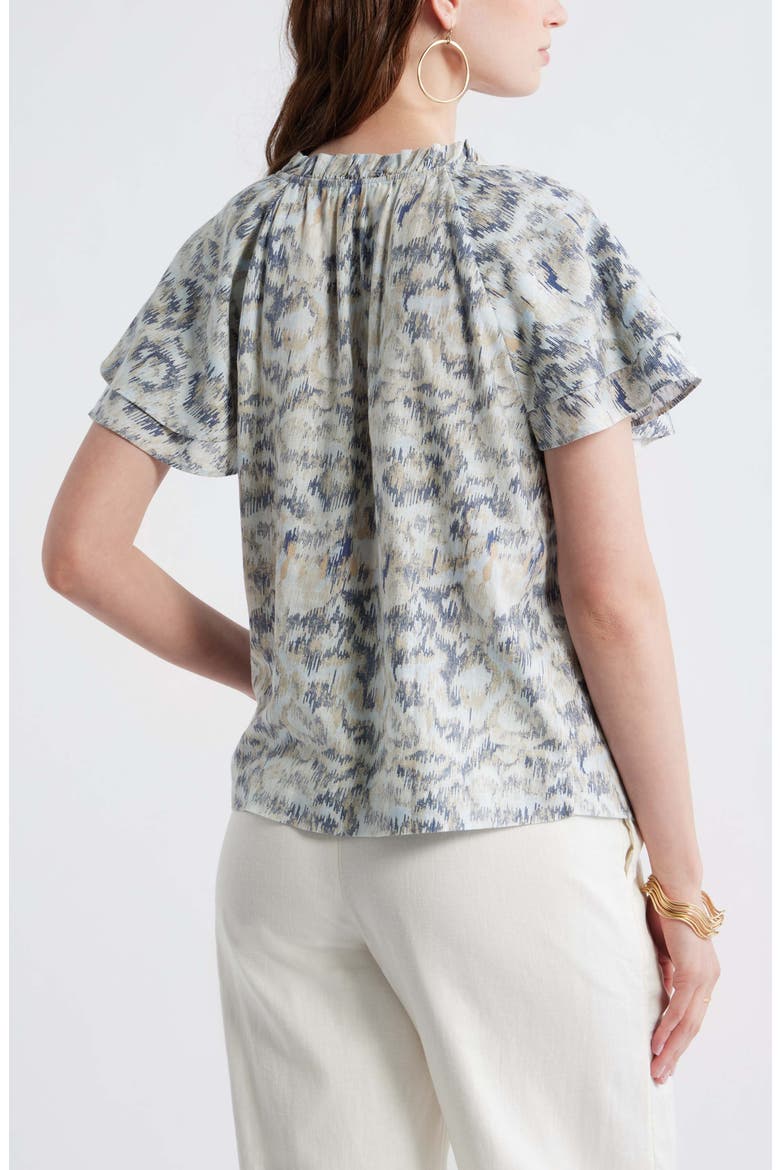 Shirred Botanical Print Linen Blend Top, Alternate, color, IVORY- BLUE B DAISY TAPESTRY