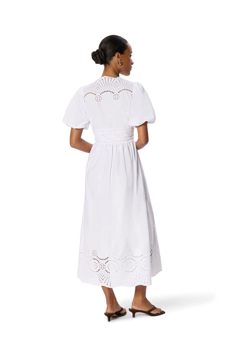 100% Cotton Broderie V-Neck Dress, Alternate, color, White