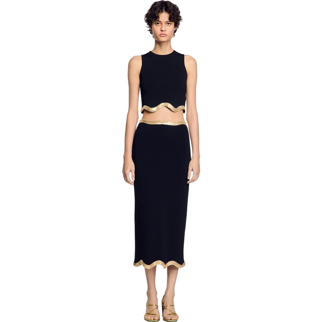 Sandro Cropped Sweater With Chain Detail In Black