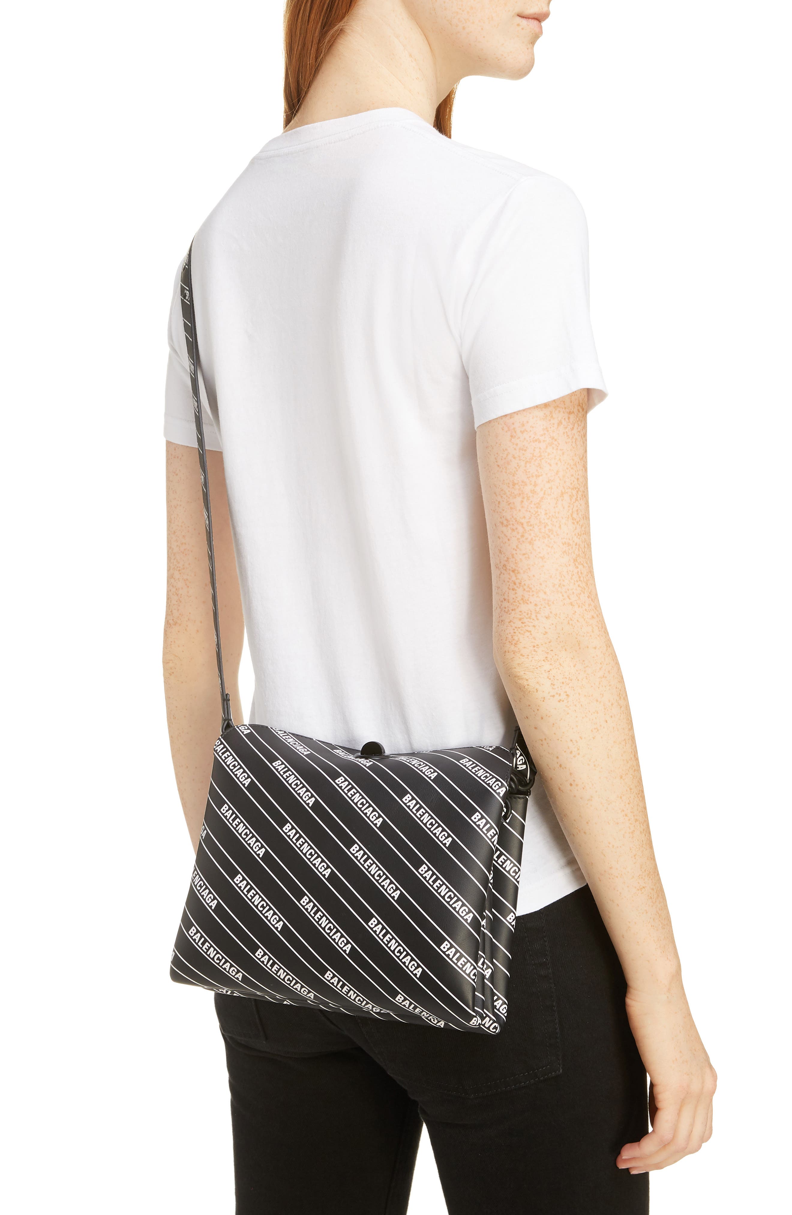 Balenciaga Logo Calfskin Leather Crossbody Bag, Alternate, color, 