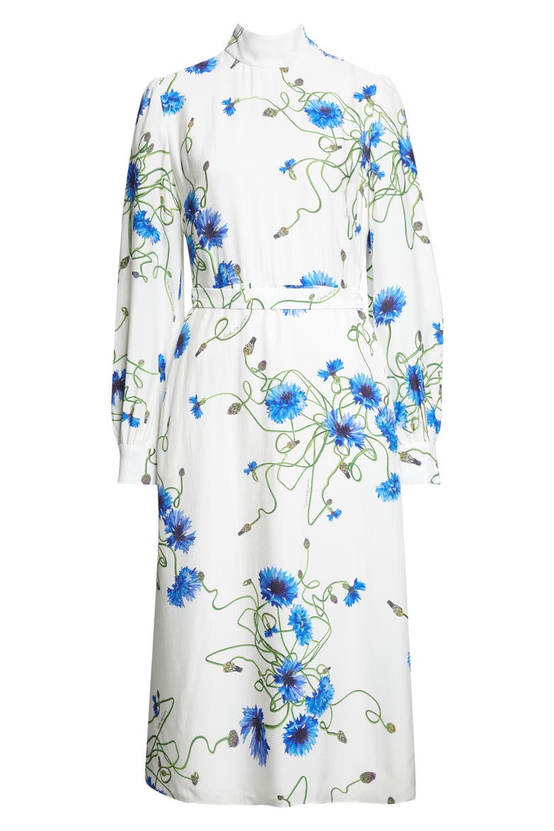 Cornflower Floral Print Long Sleeve Crepe Midi Dress, Alternate, color, CORNFLOWER
