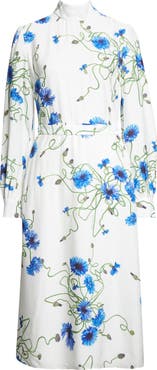 Stella McCartney Cornflower Floral Print Long Sleeve Crepe Midi Dress
