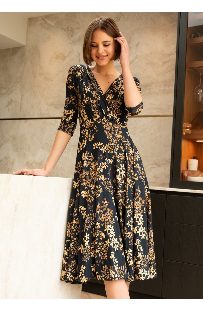 Alie Street London Annie 3/4 Sleeve Midi Dress, Alternate, color, Golden Blossom