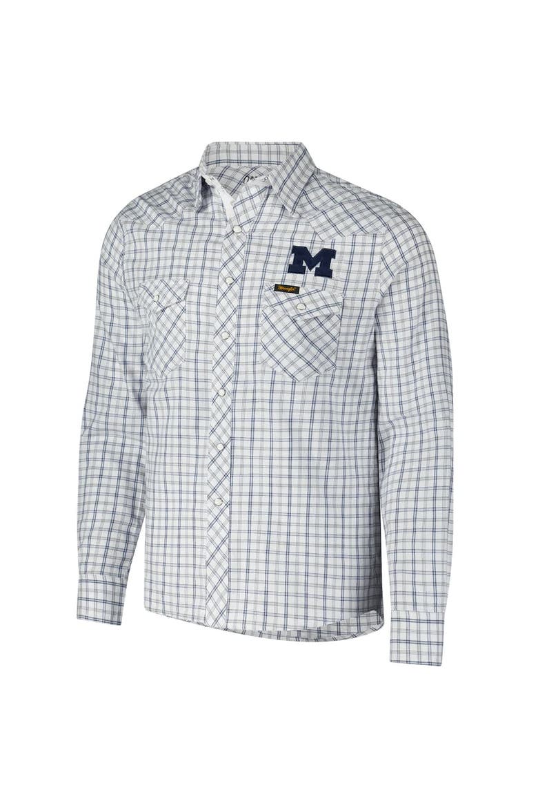Men's Colosseum x Wrangler White Michigan Wolverines Plaid Window Pane Long Sleeve Full-Snap Shirt, Alternate, color, White