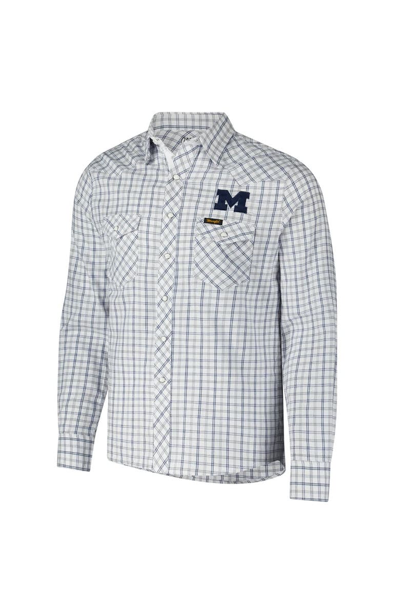 COLOSSEUM X WRANGLER Men's Colosseum x Wrangler White Michigan Wolverines Plaid Window Pane Long Sleeve Full-Snap Shirt, Alternate, color, White