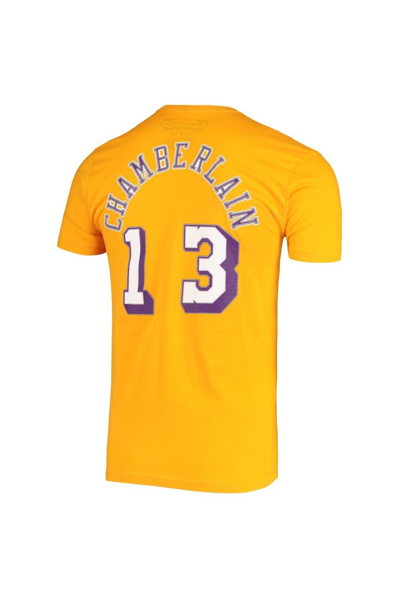 Men's Mitchell & Ness Wilt Chamberlain Gold Los Angeles Lakers Hardwood Classics Stitch Name & Number T-Shirt, Alternate, color, Gold
