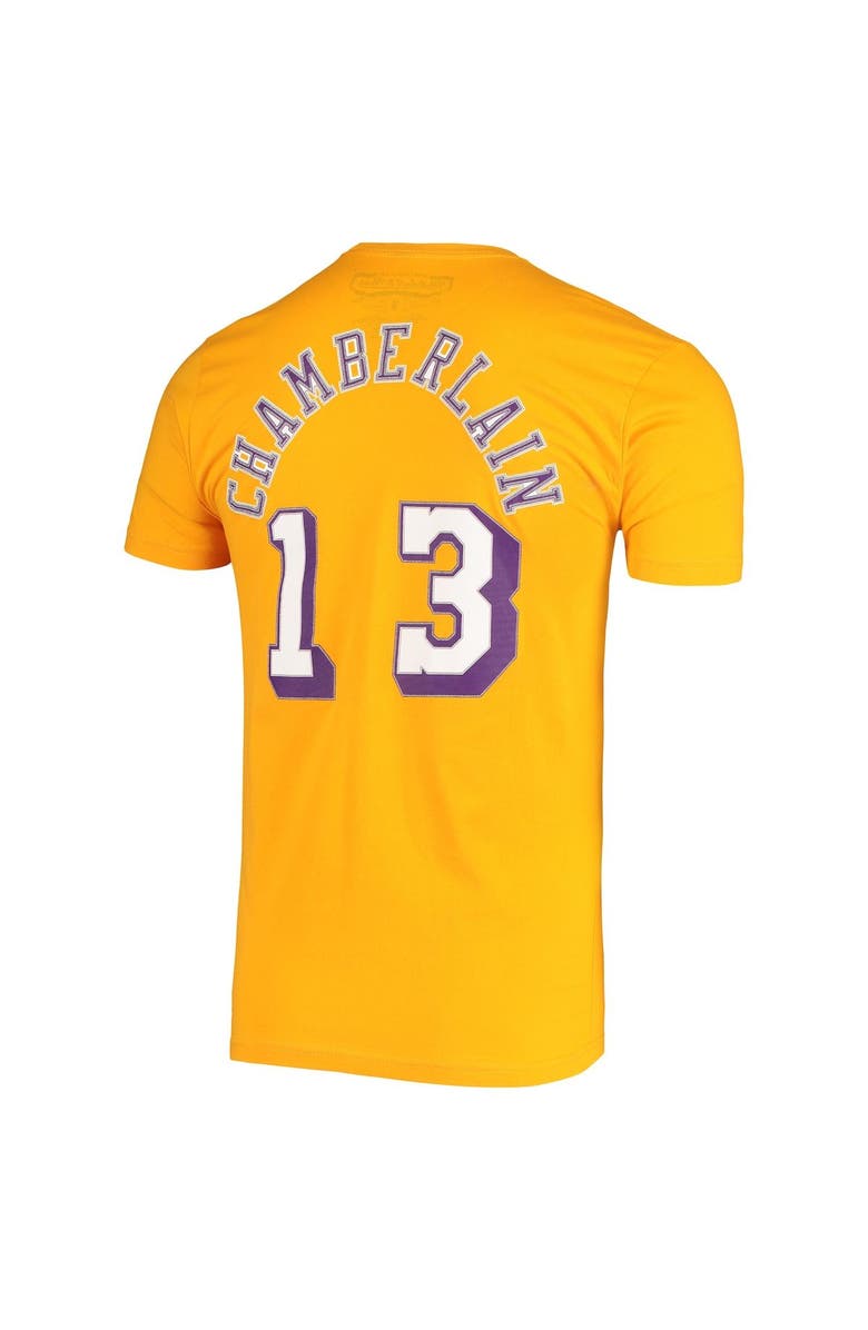 Mitchell & Ness Men's Mitchell & Ness Wilt Chamberlain Gold Los Angeles Lakers Hardwood Classics Stitch Name & Number T-Shirt, Alternate, color, Gold