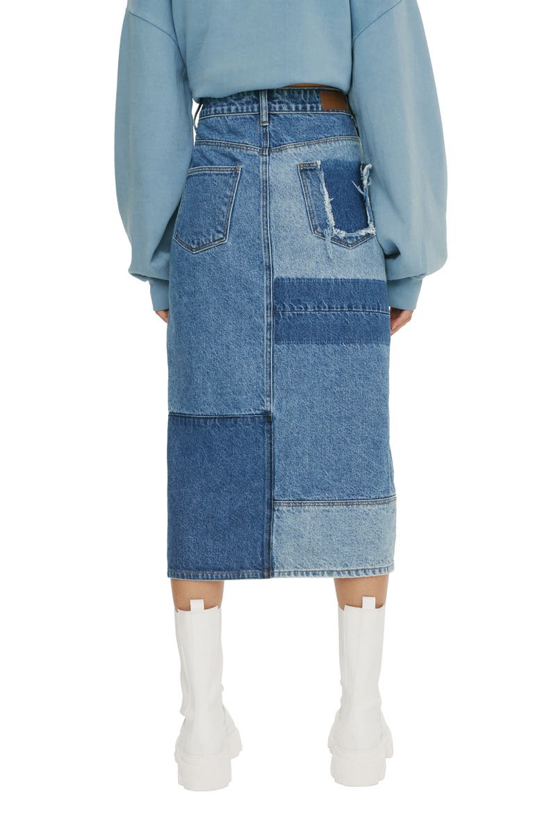 Midi Patch Denim Skirt, Alternate, color, MED BLUE WASH